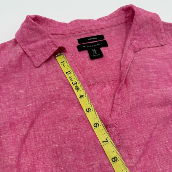 Tahari Women’s 100% Linen Henley 3/4 Sleeve Pink Tunic w/ Side Vents Medium - Picture 10 of 15